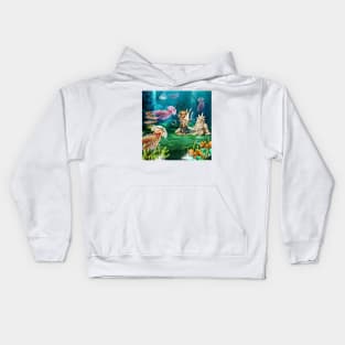 Cute playing mermaid with a wonderful jellyfish Kids Hoodie